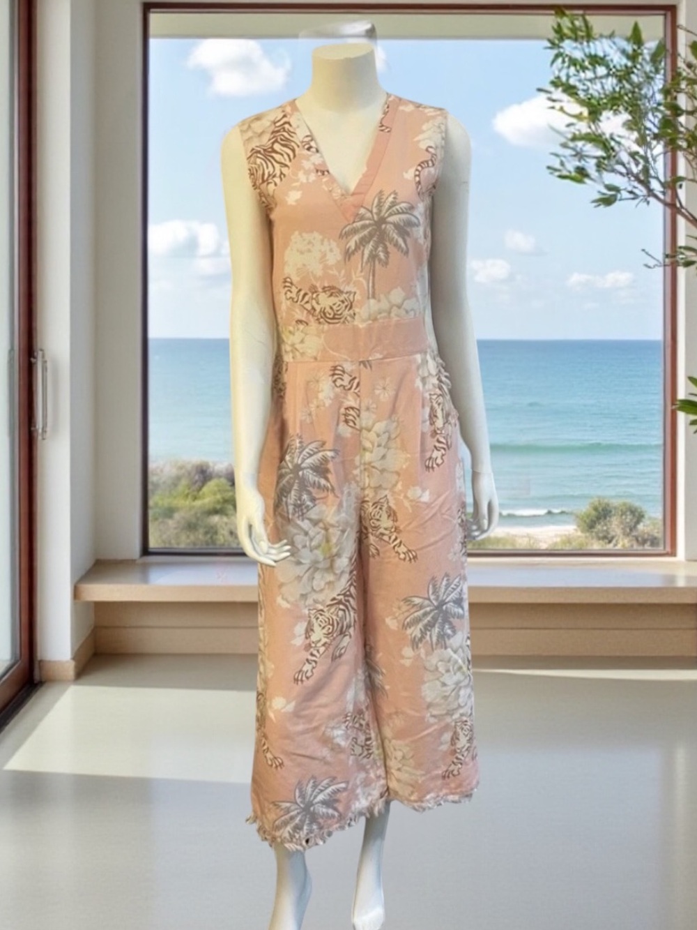 LA SURENAS MOSAICO TIGER PALM LINEN COTTON JUMPSUIT